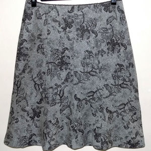Ann Taylor skirt 8P Gray Wool Silk Floral weave Flared Gored Lined Light